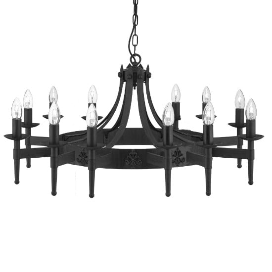 Photo of Cartwheel 12 light ceiling light in black wrought iron