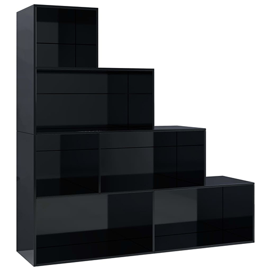 Carus High Gloss Bookcase With 6 Shelves In Black_2
