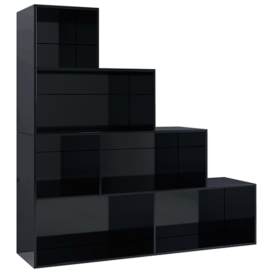 Carus High Gloss Bookcase With 6 Shelves In Black Furniture in Fashion