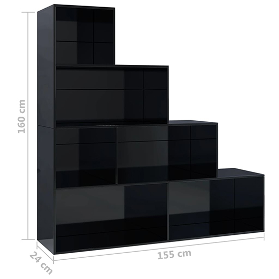 Carus High Gloss Bookcase With 6 Shelves In Black_4