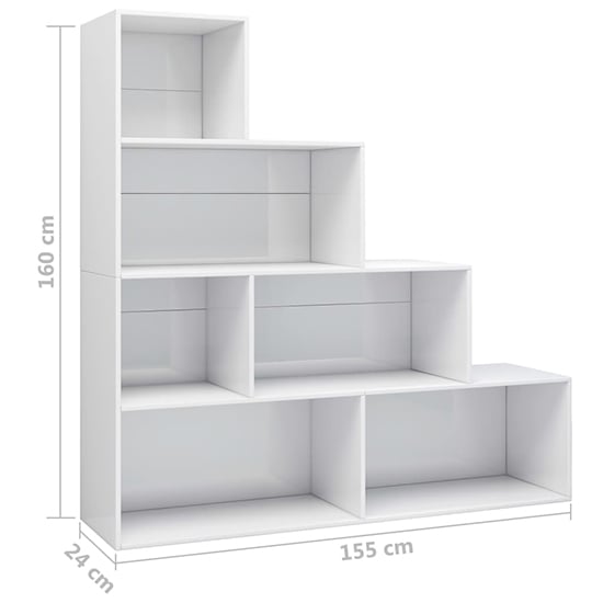 Carus High Gloss Bookcase With 6 Shelves In White_4