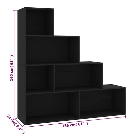 Carus Wooden Bookcase With 6 Shelves In Black_4
