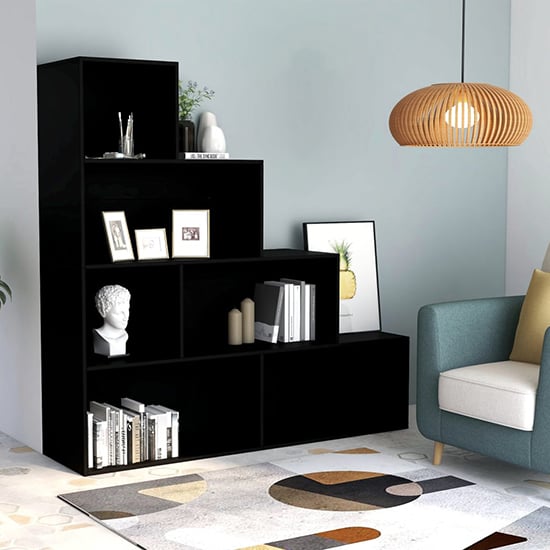 Photo of Carus wooden bookcase with 6 shelves in black