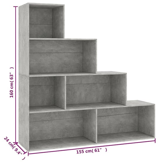 Carus Wooden Bookcase With 6 Shelves In Concrete Effect_4