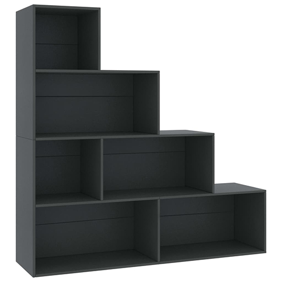 Carus Wooden Bookcase With 6 Shelves In Grey_2