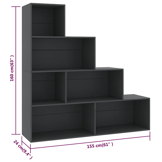Carus Wooden Bookcase With 6 Shelves In Grey_4