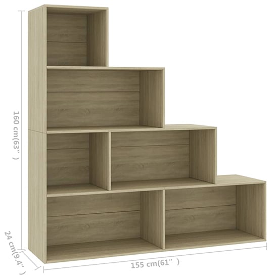 Carus Wooden Bookcase With 6 Shelves In Sonoma Oak_4