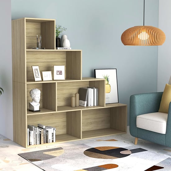 Product photograph of Carus Wooden Bookcase With 6 Shelves In Sonoma Oak from Furniture in Fashion