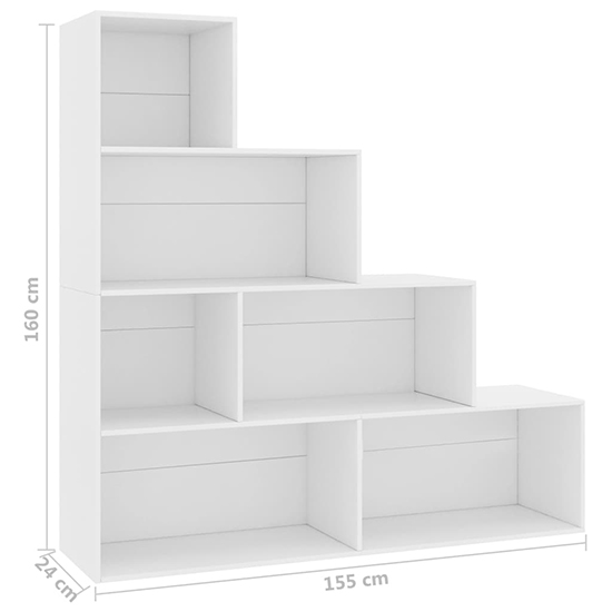 Carus Wooden Bookcase With 6 Shelves In White_4