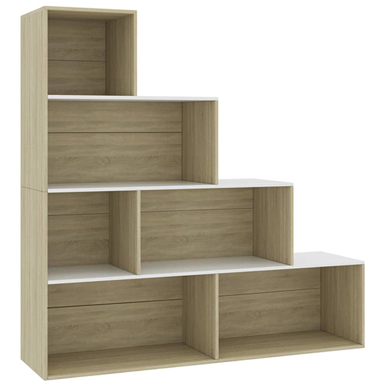 Carus Wooden Bookcase With 6 Shelves In White Sonoma Oak_2