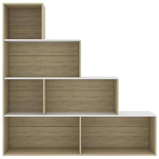 Carus Wooden Bookcase With 6 Shelves In White Sonoma Oak_3