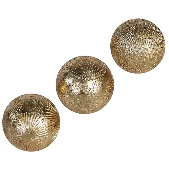 Carve Poly Large Set Of 3 Decoration Balls In Gold