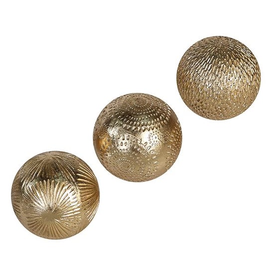 Carve Poly Small Set Of 3 Decoration Balls In Gold