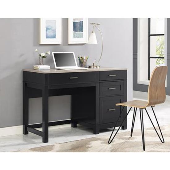 Cameron Wooden Lift Top Laptop Desk In Black And Oak