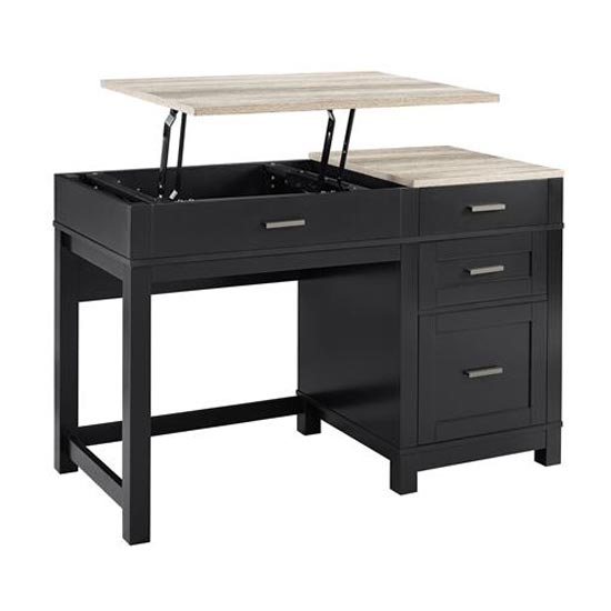 Cameron Wooden Lift Top Laptop Desk In Black And Oak