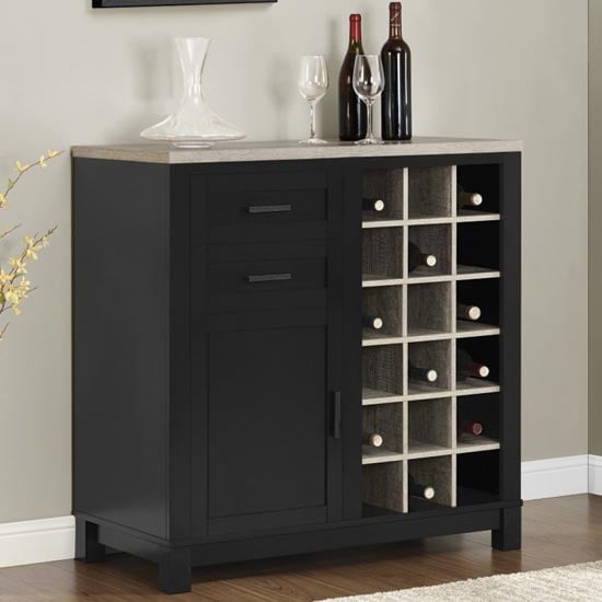 Photo of Carvers wooden bar cabinet in black and oak