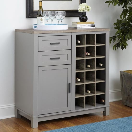 Photo of Carvers wooden bar cabinet in grey and oak