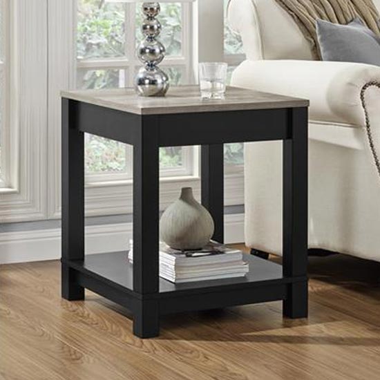 Photo of Carvers wooden end table in black and oak