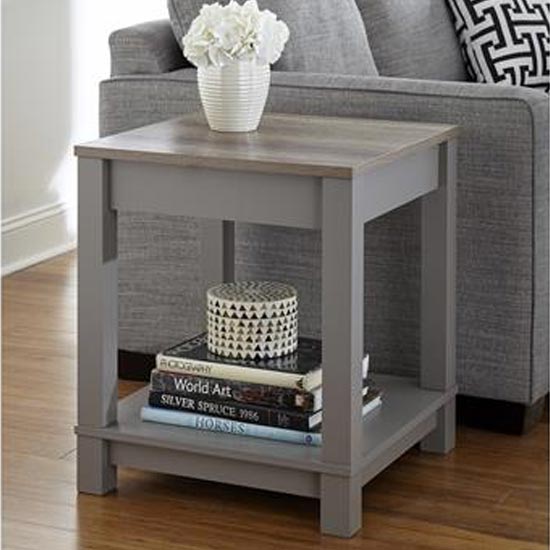 Photo of Carvers wooden end table in grey and oak