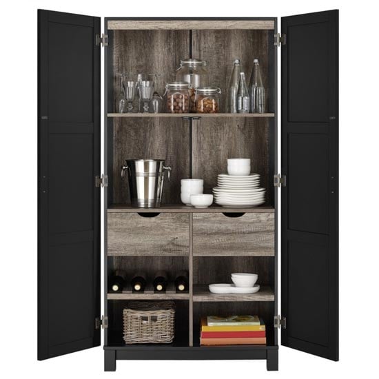Cameron Wooden Storage Cabinet In Black And Oak