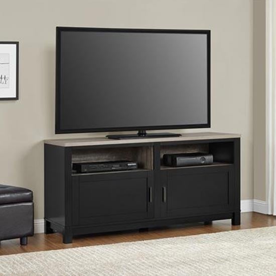 Photo of Carvers wooden tv stand in black and oak