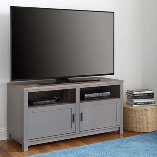Photo of Carvers wooden tv stand in grey and oak
