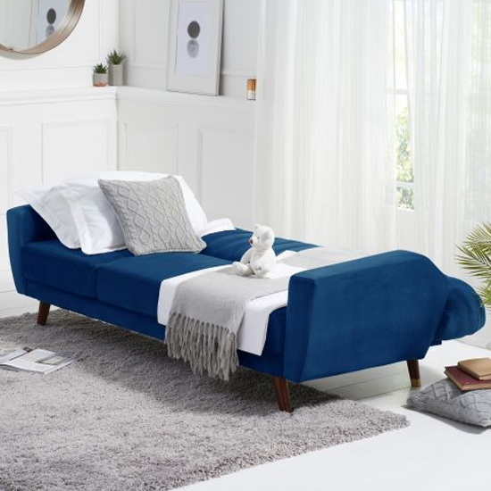 Carwin Velvet Upholstered Sofa Bed In Blue Furniture in Fashion