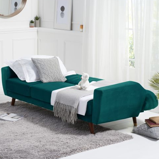 Carwin Velvet Upholstered Sofa Bed In Green_2