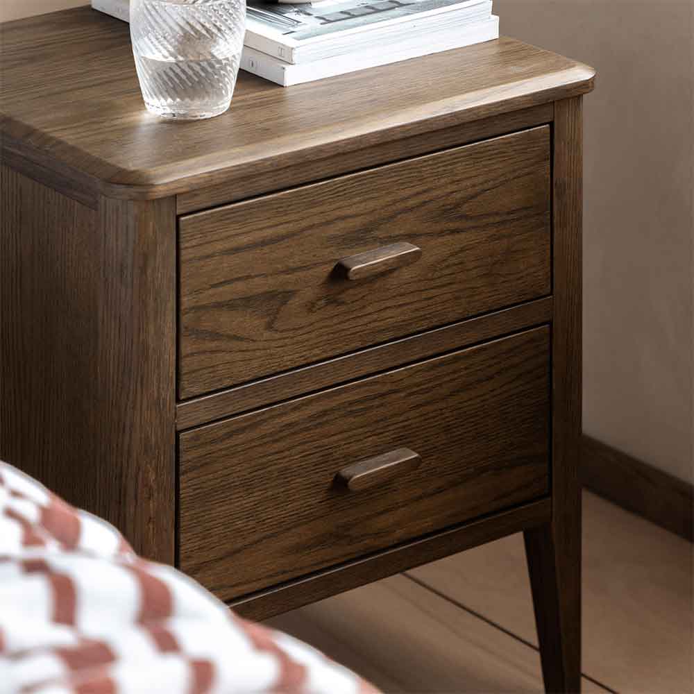 Cary Wooden Bedside Cabinet With 2 Drawers In Walnut