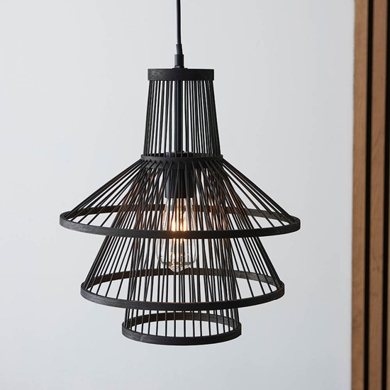 Product photograph of Cary Ceiling Pendant Light With Dark Stained Bamboo Framework from Furniture in Fashion