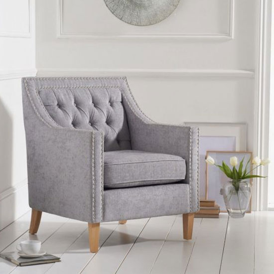 Casafeen Fabric Armchair In Grey With Wooden Legs FiF