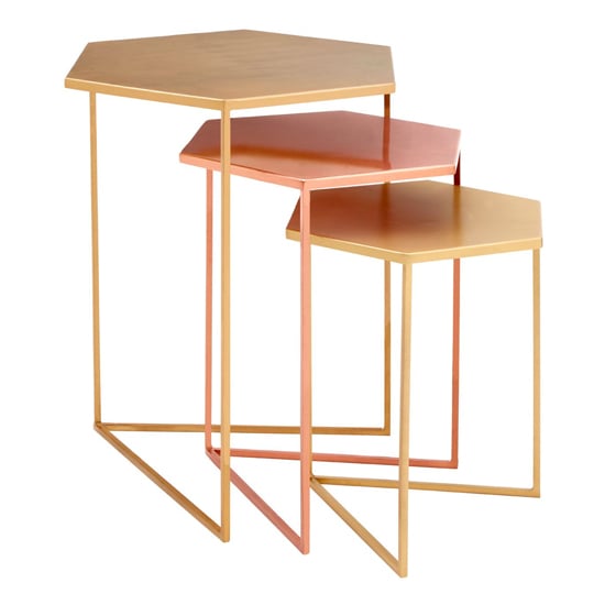 Product photograph of Casa Hexagonal Metal Nest Of 3 Tables In Gold And Bronze from Furniture in Fashion