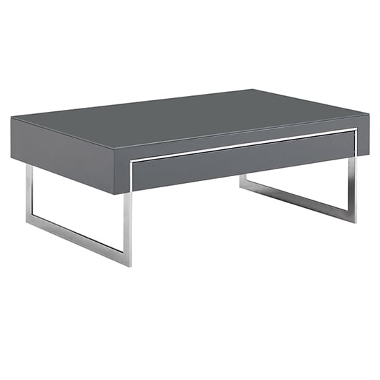Casa High Gloss Coffee Table With Drawer In Grey And Chrome Legs_3