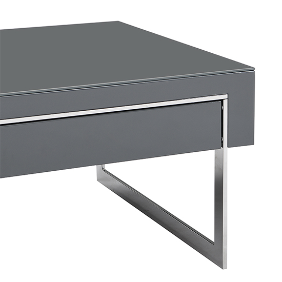 Casa High Gloss Coffee Table With Drawer In Grey And Chrome Legs_9