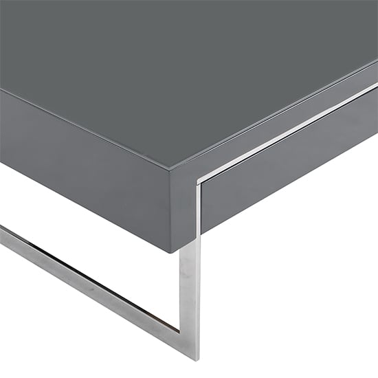 Casa High Gloss Coffee Table With Drawer In Grey And Chrome Legs_10