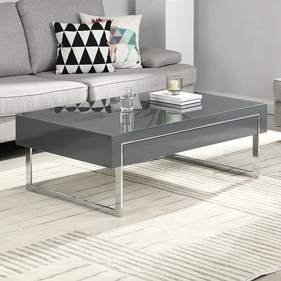 Photo of Casa high gloss coffee table with 1 drawer in grey