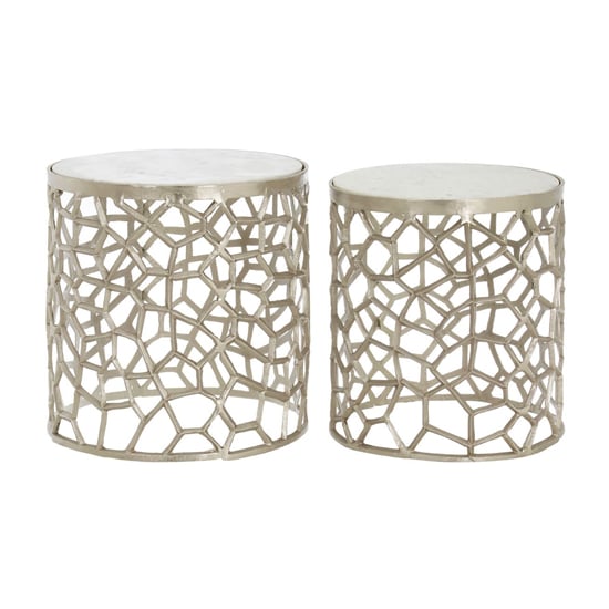 Casa Marble Set Of 2 Side Tables With Nickel Aluminum Frame