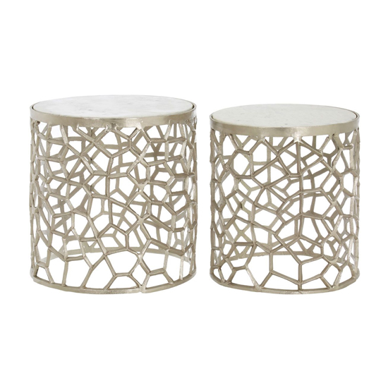 Product photograph of Casa Marble Set Of 2 Side Tables With Nickel Aluminum Frame from Furniture in Fashion