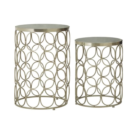 Casa Marble Set Of 2 Side Tables With Silver Metal Frame