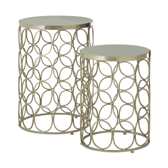 Casa Marble Set Of 2 Side Tables With Silver Metal Frame