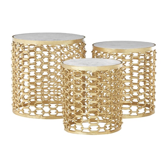 Casa Marble Set Of 3 Side Tables With Gold Aluminum Frame_2