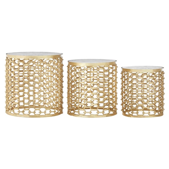 Product photograph of Casa Marble Set Of 3 Side Tables With Gold Aluminum Frame from Furniture in Fashion