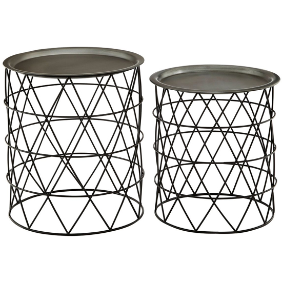Casa Metal Set Of 2 Side Tables In Zinc And Black