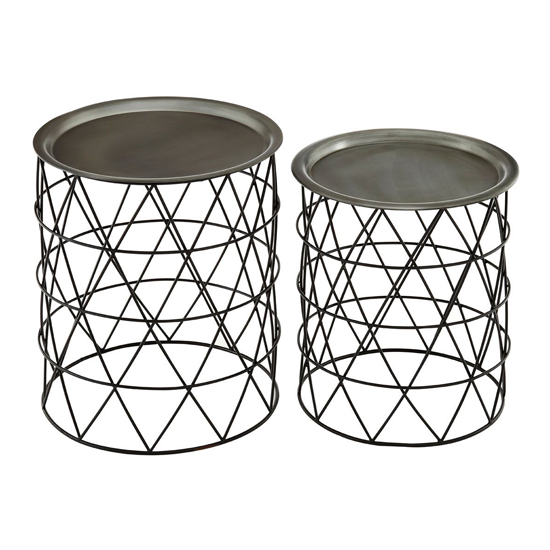 Casa Metal Set Of 2 Side Tables In Zinc And Black