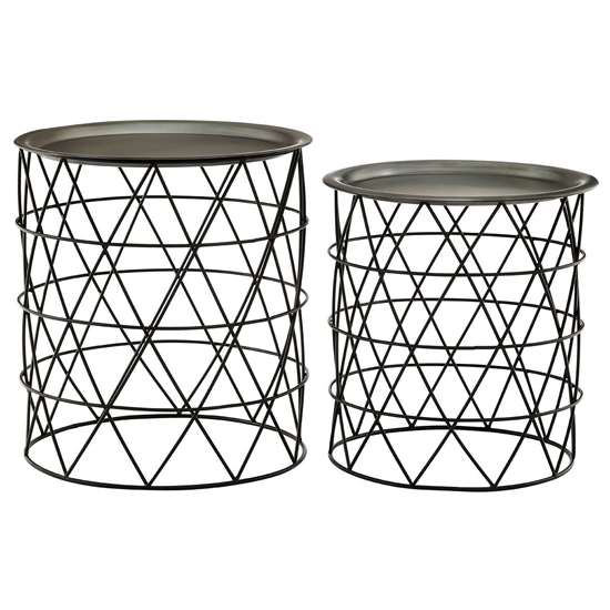Casa Metal Set Of 2 Side Tables In Zinc And Black