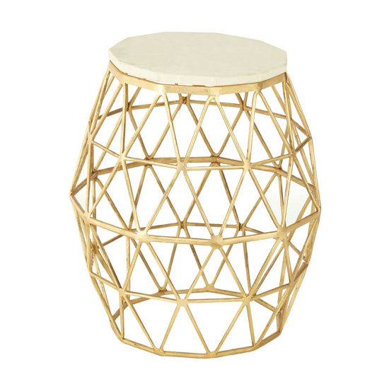Casa Polygonal Marble Side Table With Gold Aluminium Frame