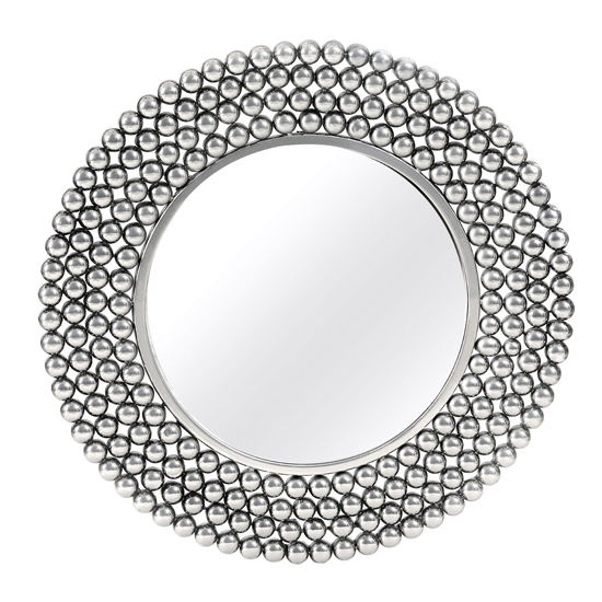 Product photograph of Casa Round Beaded Effect Wall Mirror In Pewter Metal Frame from Furniture in Fashion