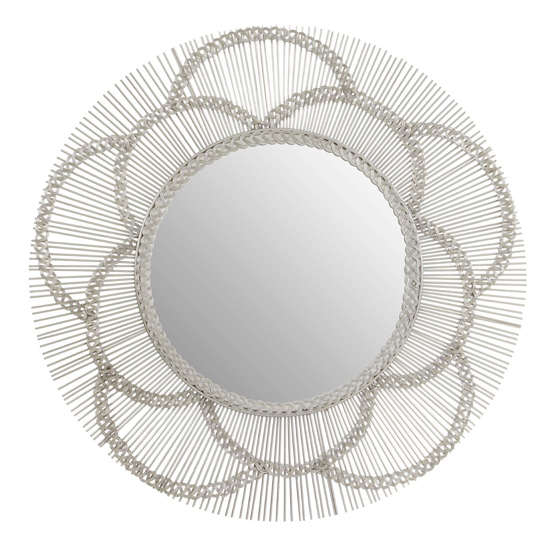 Product photograph of Casa Round Floral Effect Wall Mirror In Silver Metal Frame from Furniture in Fashion