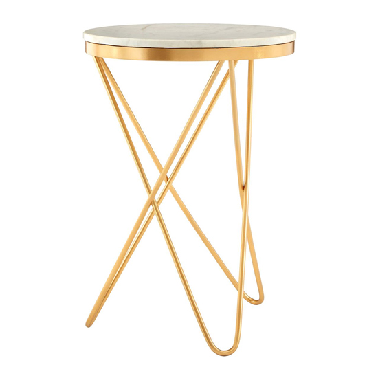 Read more about Casa round white marble side table with gold hairpin legs