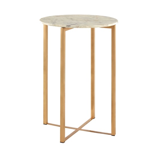 Product photograph of Casa Round White Marble Side Table With Gold Metal Frame from Furniture in Fashion